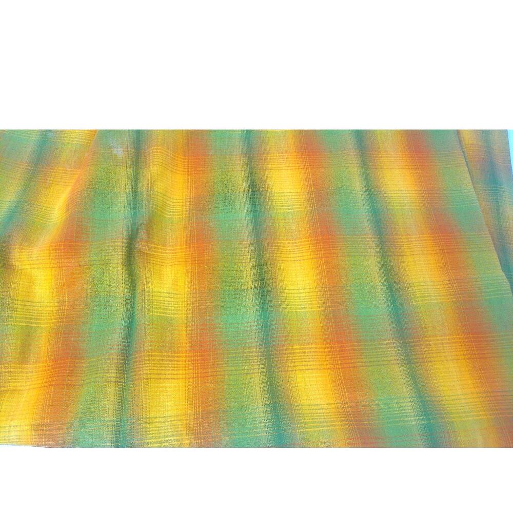 Vintage Yellow Green Gradient Plaid Fabric Colorful Ombre Plaid Material